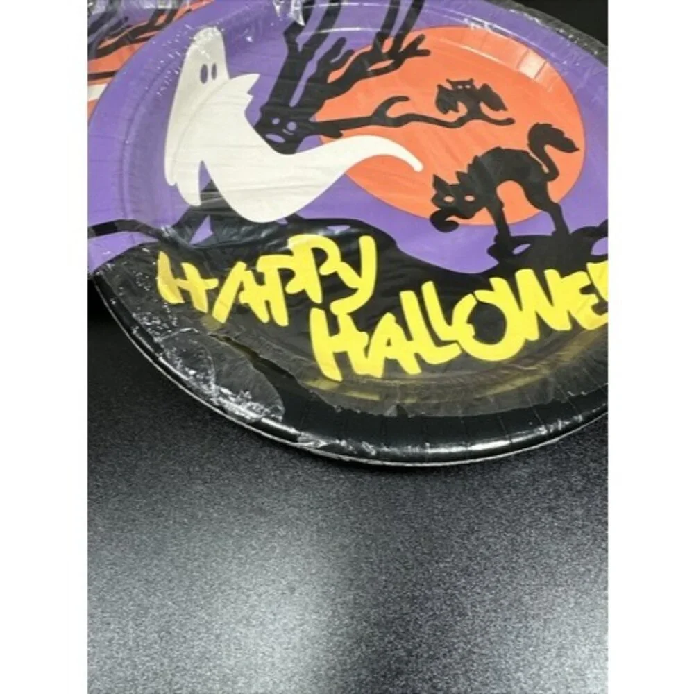 Vintage 90s Party House Halloween Ghost Cat 10.5” Dinner Plates 4 Packs of 8
